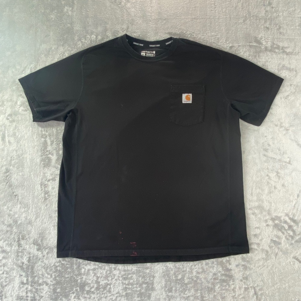 CARHARTT Force Pocket T-Shirt Mens XL Black Relaxed Fit Workwear Tee Stained